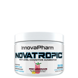 A container of InnovaPharm Novatropic, a cognitive enhancer supplement, with branding and product information displayed on the label.