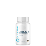 A bottle of Revive Supplements Omega 3 softgels against a white background.