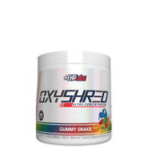 A container of OxyShred Ultra thermogenic fat burner, with branding and flavor information on the label.