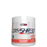 A container of OxyShred Ultra thermogenic fat burner, with branding and flavor information on the label.