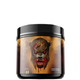 A container of Panda x V1 PANDAMUS Pre-Workout supplement with a graphic of a stylized panda in red and yellow on the label.