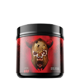 A container of PANDAMUS Pre-Workout supplement with a graphic design of a stylized panda on the label.