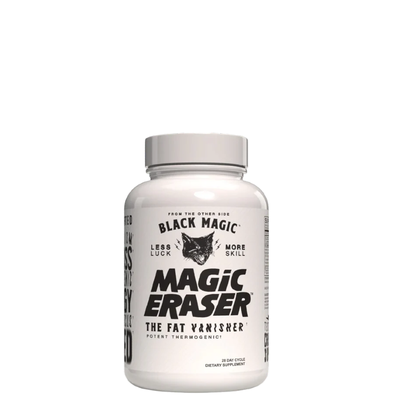 A bottle of Black Magic Supply Magic Eraser, a dietary supplement designed to support weight management and increase energy.