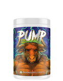 A container of PUMP Stim Free Pre-Workout supplement with a graphic of a bull on the label.