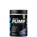 A container of ABE Pump Zero Stim Pre-Workout powder with a colorful label showing various graphic elements and text indicating the product is a non-stimulant, nootropic-rich pre-workout supplement.