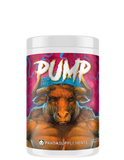 A container of PUMP Stim Free Pre-Workout supplement with a graphic of a bull on the label.