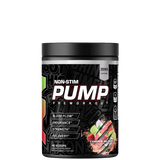 A container of ABE Pump Zero Stim Pre-Workout powder with a colorful label showing various graphic elements and text indicating the product is a non-stimulant, nootropic-rich pre-workout supplement.