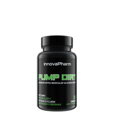 A black bottle with green label text that reads 'InnovaPharm PUMP DIRT enhanced intra-muscular glucose shuttling'.