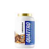 A container of Magnum Quattro protein powder with blue and white labeling.