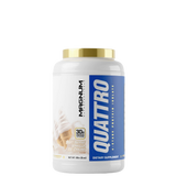 A container of Magnum Quattro protein powder with blue and white labeling.