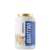 A container of Magnum Quattro protein powder with blue and white labeling.