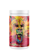 A container of PANDA SUPPS Rampage CHAOS - Limited Edition Pre-Workout supplement with a colorful and vivid dragon illustration on the label.