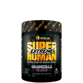 Superhuman® Extreme tub with pre-workout scoop on bench