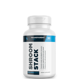 A bottle of Transparent Labs Shroom Stack supplement with 90 capsules, labeled for promoting health and wellness.