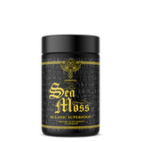 A black container labeled 'Sea Moss Oceanic Superfood' by Ambrosia Collective, indicating a dietary supplement.