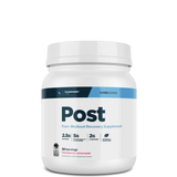 A container of Transparent Labs Post-workout recovery supplement, with labels indicating the product is for muscle building and recovery, with 30 servings and flavors such as Black Cherry and Watermelon.