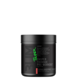 A container of Thuper Thavage Pre-Workout supplement with branding and product information on the label.