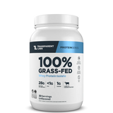 Transparent Labs 100% Grass-Fed protein powder container on a white background