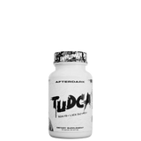 A white bottle of AFTERDARK TUDCA with black and green label, indicating it is a dietary supplement for liver support and detox.