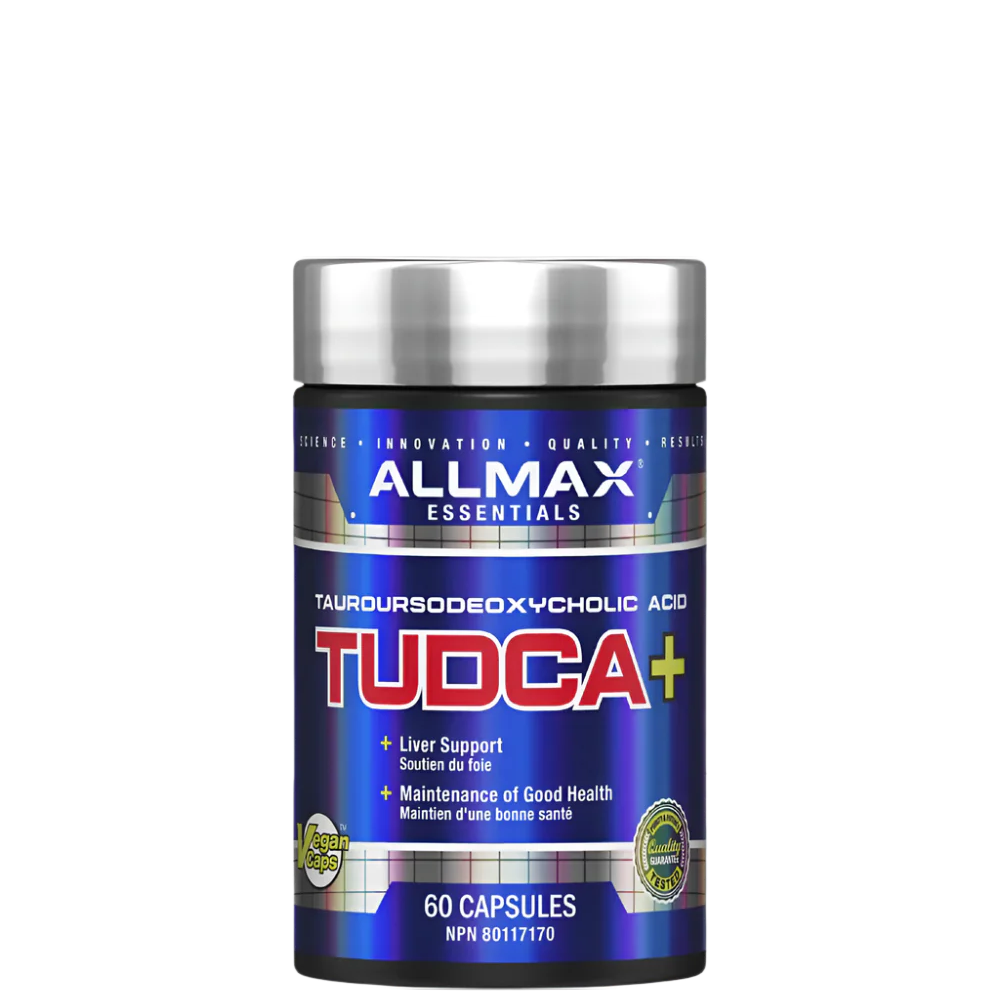 A container of ALLMAX TUDCA+ capsules, which is intended for supporting liver health.