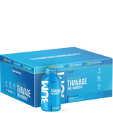 A packaged product labeled Thavage RTD Pre-workout, with branding and product information displayed.