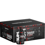 A packaged product labeled Thavage RTD Pre-workout, with branding and product information displayed.