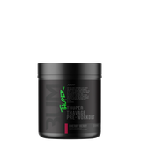 A container of Thuper Thavage Pre-Workout supplement with branding and product information on the label.
