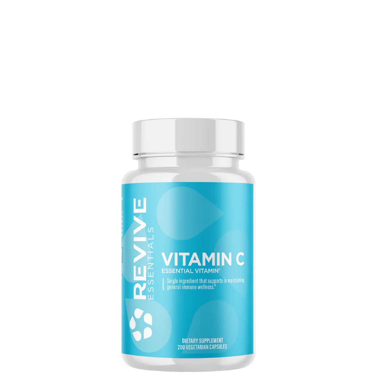 A bottle of Revive Vitamin C supplement with a label showing the brand and product name, along with the amount of Vitamin C per serving.