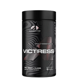 A container of VICTRESS supplement by Alchemy Labs with a black and silver design, labeled as a female toning formula with 30 servings.