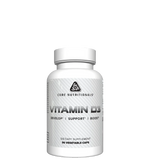 A bottle of Core Nutritionals' Vitamin D3 dietary supplement with 90 vegetable capsules.