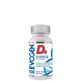 A bottle of Evogen Nutrition Vitamin D3 supplement with blue and white labeling.