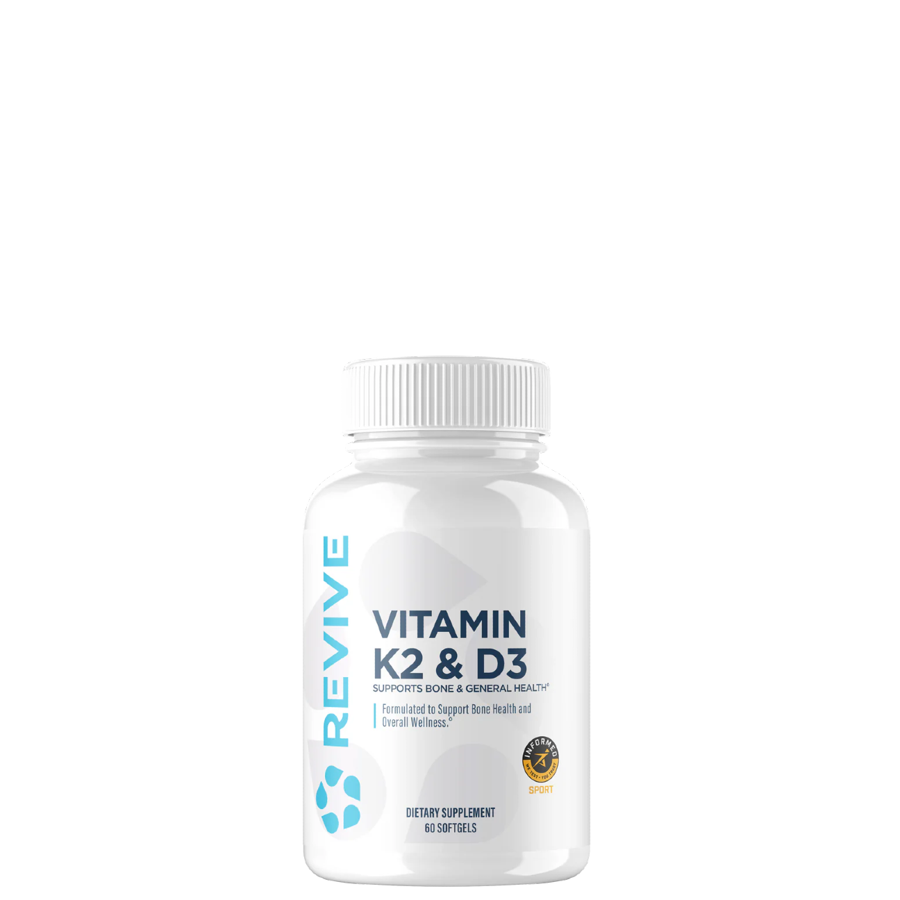 A bottle of Revive brand Vitamin K2 & D3 supplements.