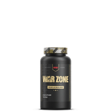 A container of Redcon1 War Zone muscle building supplement with a black and gold label.