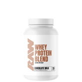 A container of RAW Whey Protein Blend in Chocolate Milk flavor.
