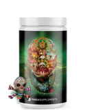 Container of SKULL Nootropic Pre-Workout supplement with a skull and gold design on the label.