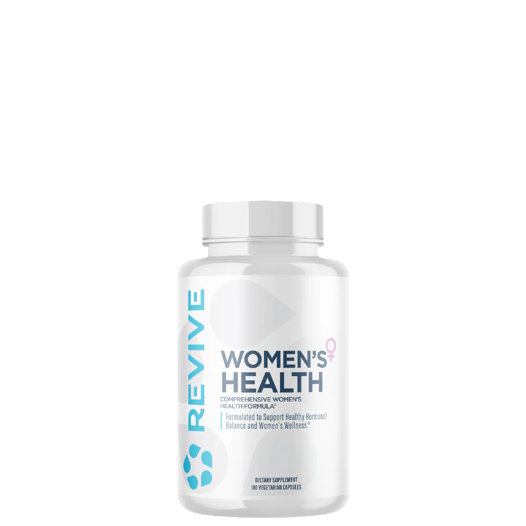 A bottle of Revive Supplements Women's Health multivitamin capsules.