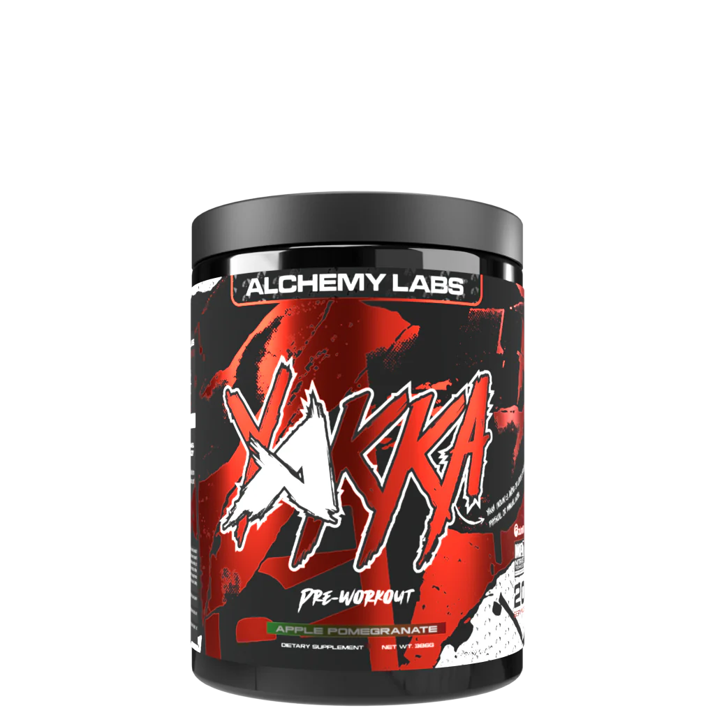 A container of YAKKA High Stim Pre-Workout supplement with a predominantly red and black design, featuring the brand name and the words 'Pre-Workout'.
