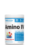 A container of PEåScience Amino IV BCAA + EAA supplement
