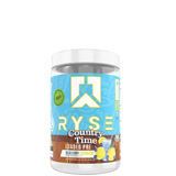 A container of RYSE Loaded Pre-Workout supplement in sour punch flavor, with colorful label featuring the brand logo and graphics.