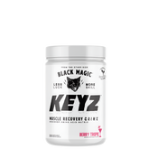 A container of Black Magic Supply's KEYZ Amino Acid Recovery Matrix in Berry Tropic flavor.