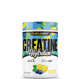 Creatine + Hydration supplement container with watermelon and strawberry design, branded by MuscleSport.