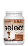 A container of Select Café Series Protein, vanilla flavored, with a serving size of 37.5g, providing 20g of protein and 100mg of caffeine.
