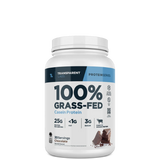 A container of Transparent Labs 100% Grass-Fed Casein Protein powder with chocolate flavor.