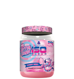 A container of ISO Clear - Whey Protein Isolate with a pink label featuring cotton candy illustrations.