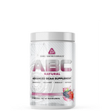 A container of Core Nutritionals' ABC Advanced BCAA Supplement, with a pink and white label.