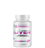 A bottle of Core Nutritionals' Lifeline Liver supplement with a white and purple label.