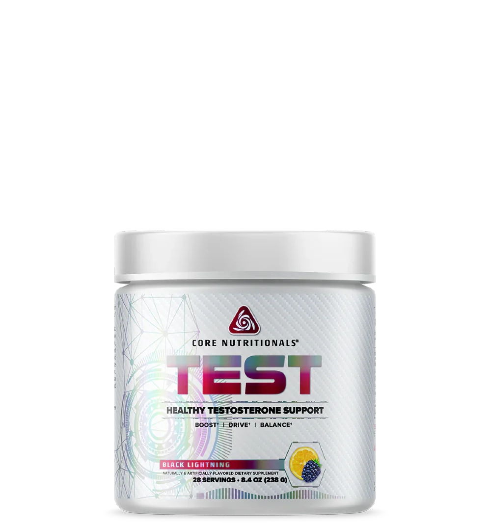 A container of Core Nutritionals' TEST, which is a supplement for healthy testosterone support.