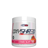 A container of OxyShred Ultra thermogenic fat burner, with branding and flavor information on the label.