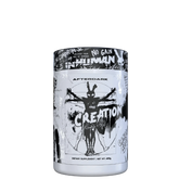 A container of AfterDark Creation Creatine powder with a black and white design featuring a silhouette of a person with a cross and abstract shapes.