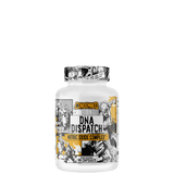 A bottle of 'DNA Dispatch' pre workout supplement by Condemned Labz with graphics and text on the label.